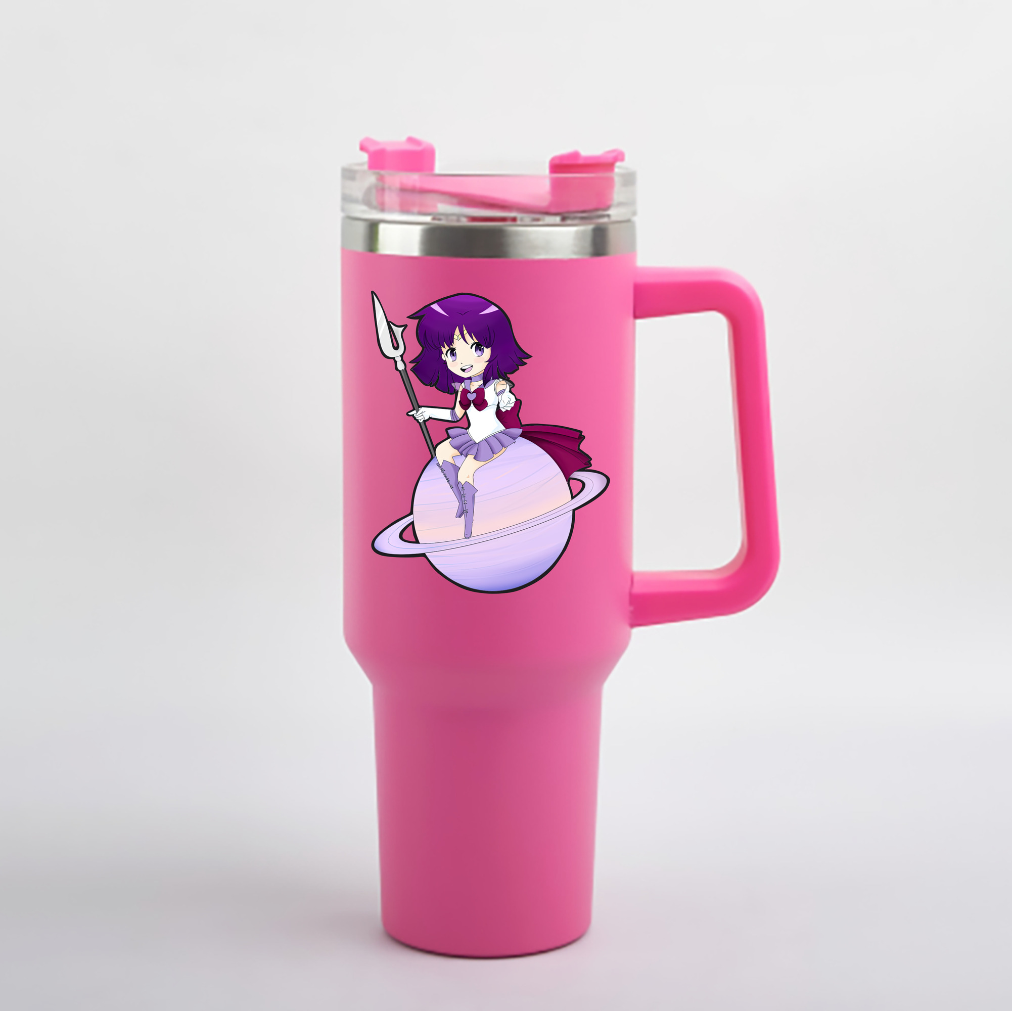 （画像用） 美少女戦士セーラームーン 土萠ほたる Sailor Moon Tomoe Hotaru （セーラーサターン；Sailor Saturn） 1200mL車用タンブラー - クリスタルステッカー（プラスチックストロー付き）